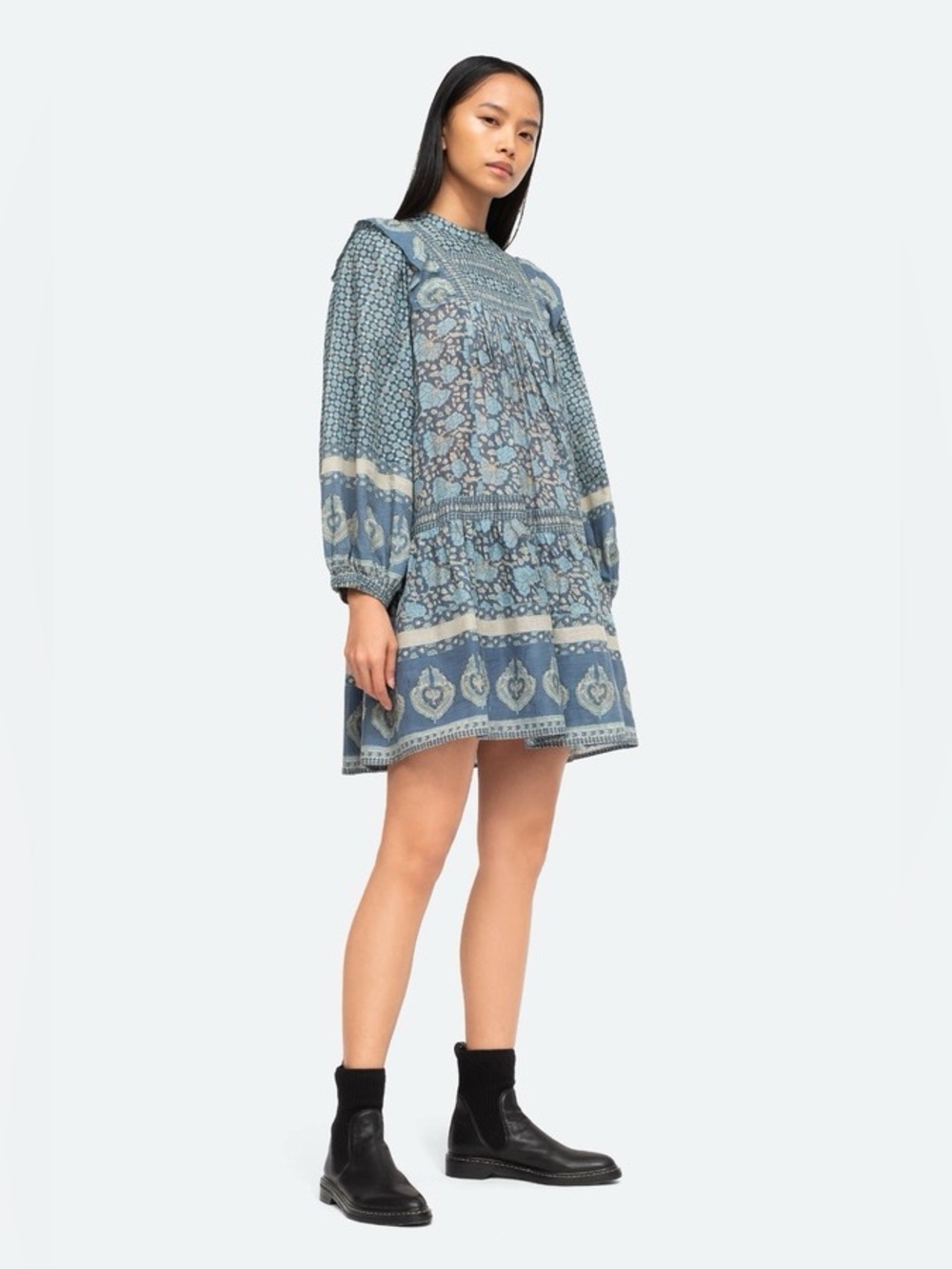 Sea New York Margo Long Sleeve Tunic Dress in Ocean Blue, size L
